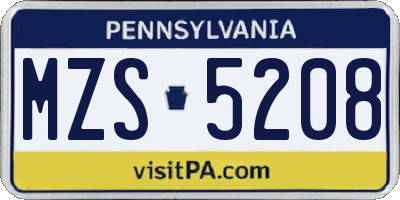 PA license plate MZS5208
