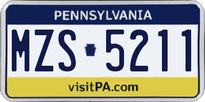 PA license plate MZS5211