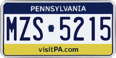 PA license plate MZS5215