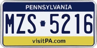 PA license plate MZS5216