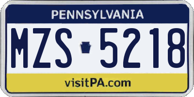 PA license plate MZS5218