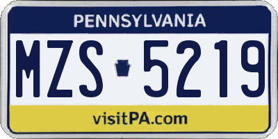 PA license plate MZS5219