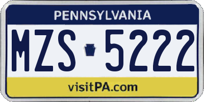 PA license plate MZS5222