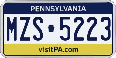 PA license plate MZS5223