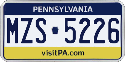 PA license plate MZS5226