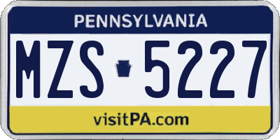 PA license plate MZS5227