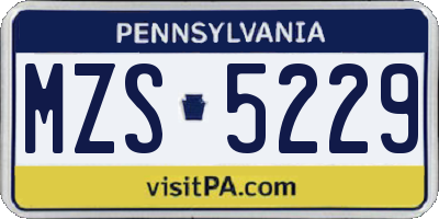 PA license plate MZS5229