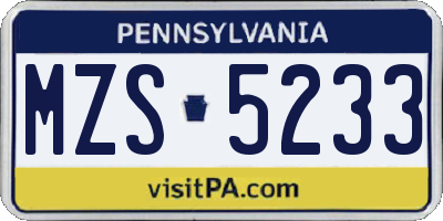 PA license plate MZS5233
