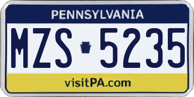 PA license plate MZS5235