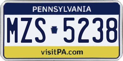 PA license plate MZS5238