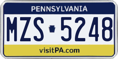 PA license plate MZS5248