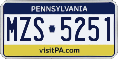 PA license plate MZS5251