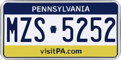 PA license plate MZS5252