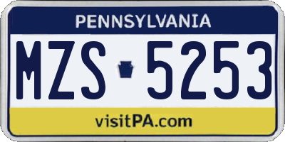 PA license plate MZS5253
