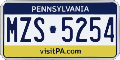 PA license plate MZS5254