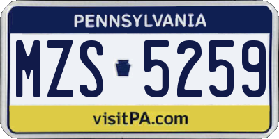 PA license plate MZS5259
