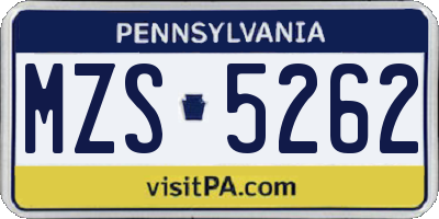 PA license plate MZS5262