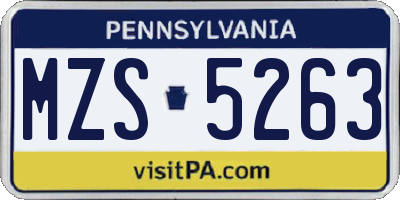 PA license plate MZS5263