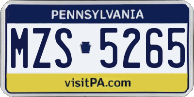PA license plate MZS5265