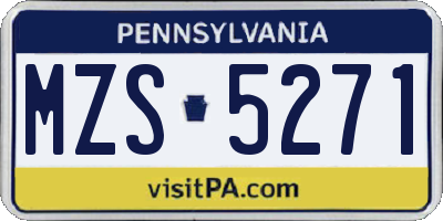 PA license plate MZS5271