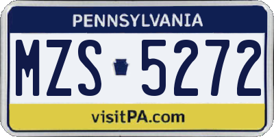 PA license plate MZS5272