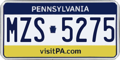 PA license plate MZS5275