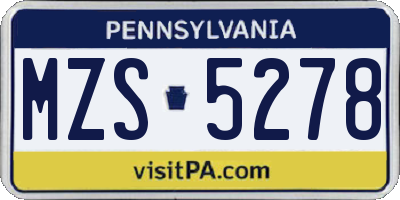 PA license plate MZS5278