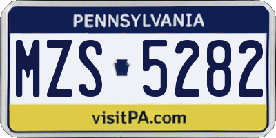 PA license plate MZS5282