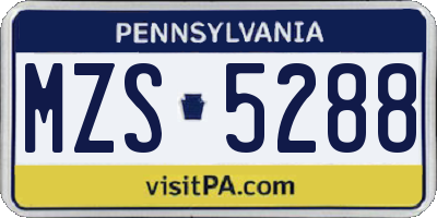 PA license plate MZS5288