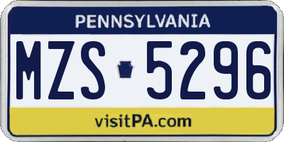 PA license plate MZS5296