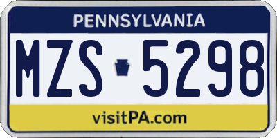 PA license plate MZS5298