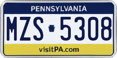 PA license plate MZS5308