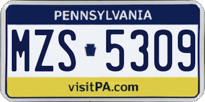PA license plate MZS5309