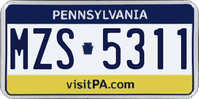 PA license plate MZS5311