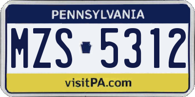 PA license plate MZS5312