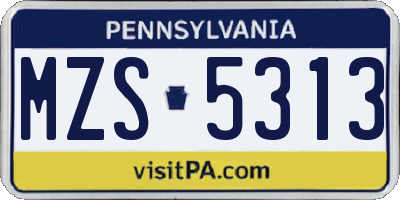 PA license plate MZS5313