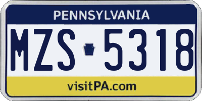 PA license plate MZS5318
