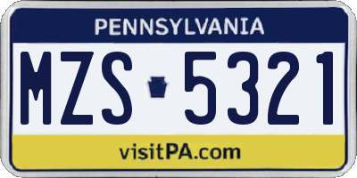 PA license plate MZS5321