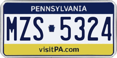 PA license plate MZS5324
