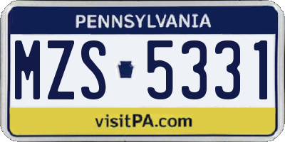 PA license plate MZS5331