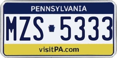 PA license plate MZS5333