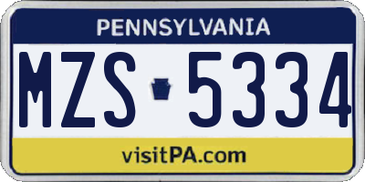 PA license plate MZS5334