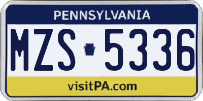 PA license plate MZS5336