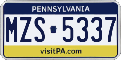 PA license plate MZS5337