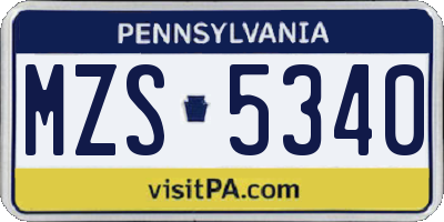 PA license plate MZS5340