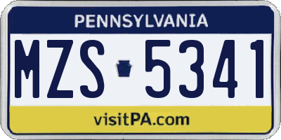 PA license plate MZS5341