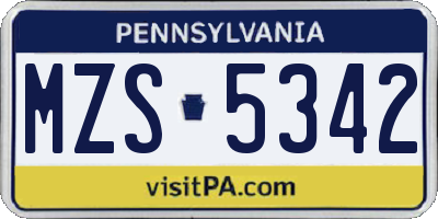 PA license plate MZS5342