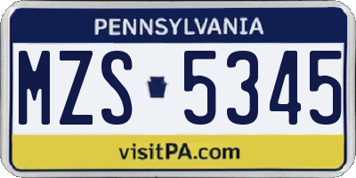 PA license plate MZS5345