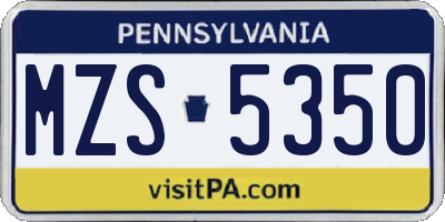 PA license plate MZS5350