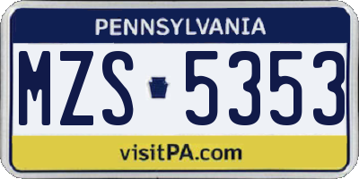 PA license plate MZS5353